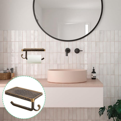 Vintage Toilet Paper Holder with Shelf,Aluminum Tissue Roll Wall Mounted,Toilet Shelf for Bathroom Accessories Mount