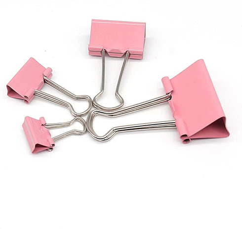 Binder Clip Paper Clamps, 100 Pcs Assorted Sizes for Office School Supplies (Pink)