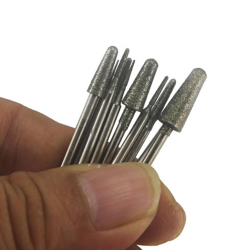 ?????? ???? 10 Pcs Ball Nosed Cone Shape Diamond Burr, 3/32'' Shank Stone Carving Bits for Rotary Tools