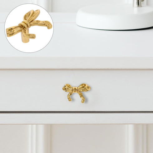 (50x35x25mm) KALLORY Brass Bowknot Cabinet Pull Handle, Decorative Metal Drawer Knobs, Gold Small Cupboard Pulls