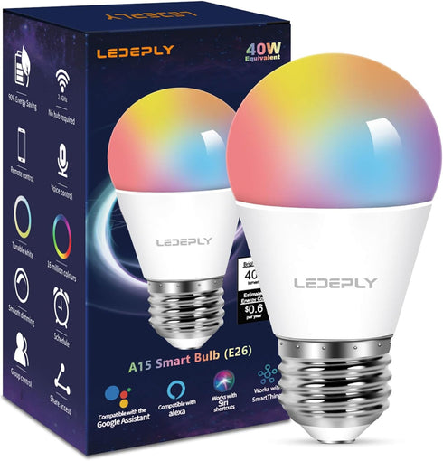 5W=40W A15 Smart Bulb, 1 Pack, Compatible with Alexa, Google Home, Color Changing, Dimmable LED