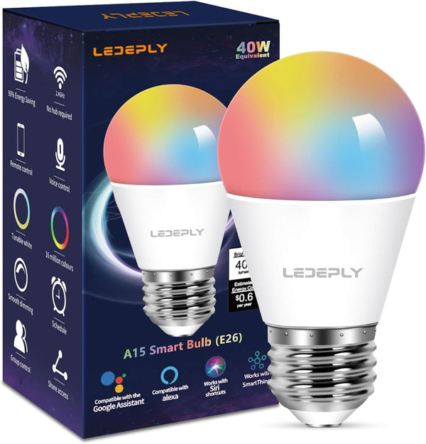 5W=40W A15 Smart Bulb, 1 Pack, Compatible with Alexa, Google Home, Color Changing, Dimmable LED
