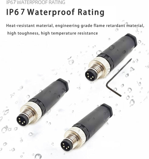 3 Pcs M8 Connector 4 Pin Male Straight Plastic Shell Aviation Plug for Cable Unshielded Connector