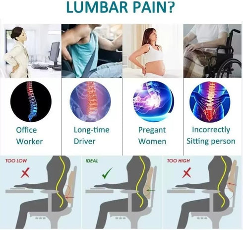 Seat Cushion Orthopedic Memory Foam Back Relief Pillow for Office Chair, Car & Home, Ergonomic Breathable Woven Design