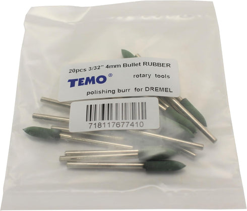 20 pc Bullet Rubber Rotary Tool Polishing Burr 4 mm (5/32 Inch) with 3/32 Inch Shank for Dremel Tools
