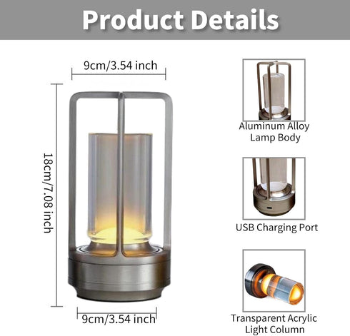 Dimmer Cordless Restaurant Table Lamp, Battery Powered Rechargeable Desk Lamp with Touch Portable LED Nightstand Night