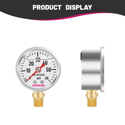 0-60psi Glycerin Filled Fuel Pressure Gauge, 1-1/2" Dial Size, 304 Stainless Steel Case for Measuring Fuel Pressure