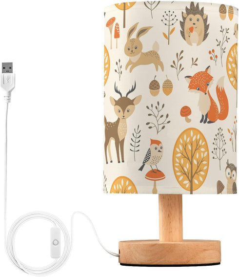 Oarencol Bedside Table Lamp Woodland Animals Nightstand Lamp with Wood Fox Owl Deer