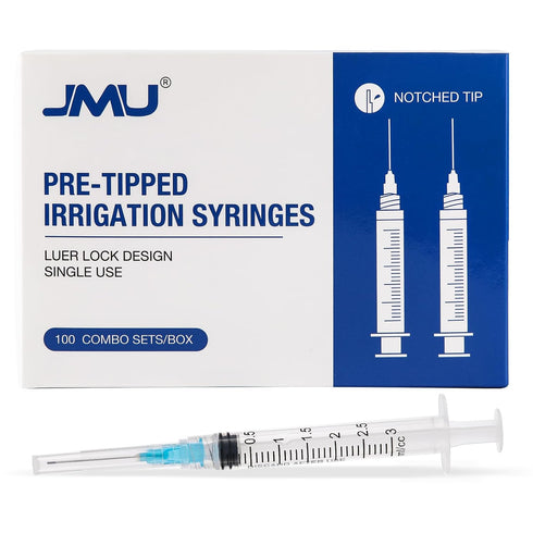 JMU 100pcs Dental Irrigation Syringes 3cc with 23G Blunt Dispensing Needles, Luer Lock Design