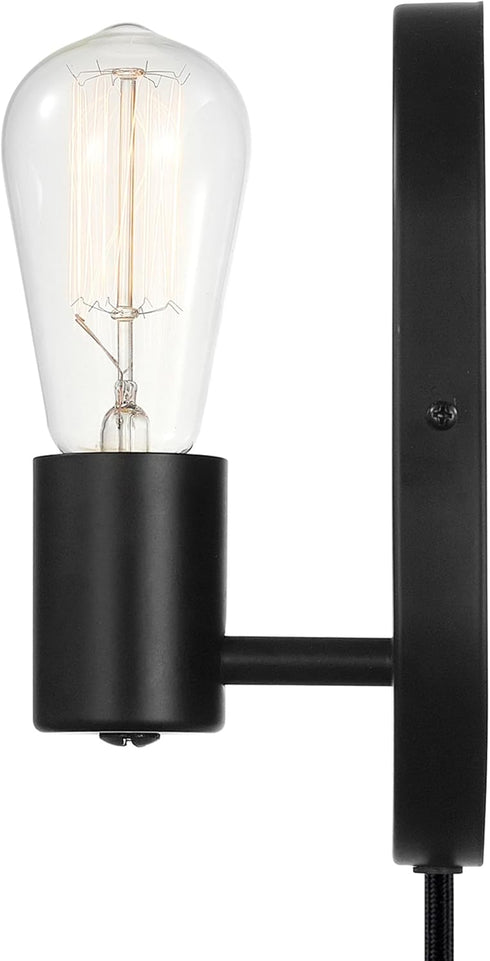 51488 1-Light 6ft Globe Electric x Novogratz Plug-in or Hardwire Wall Sconce, Matte Black, Fabric Covered Cord, Rocker