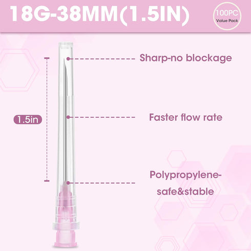 Nonlbzu 18Ga 1.5 Inch 18G 100 Luer Lock Needle with Cap - Disposable Needles for Precision Refilling of Glues, Inks
