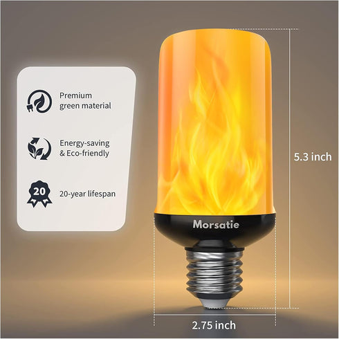 Upgraded Flame Morsatie LED Flame Light Bulbs, 4 Modes Flickering Light Bulbs with Gravity Sensor, E26 Fire Light Bulb