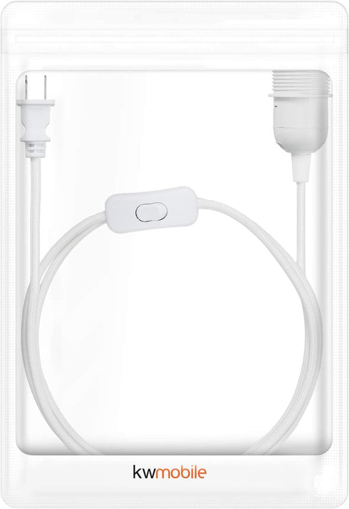 15ft E26 kwmobile Plug-in Light Cord - Long Fabric Pendant Lamp Cable with Plug, Socket - for Hanging DIY Ceiling