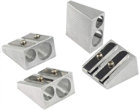Manual Twin Metal Pencil Sharpeners - Pack of 4 Double Holes for Colored Graphite Pencils