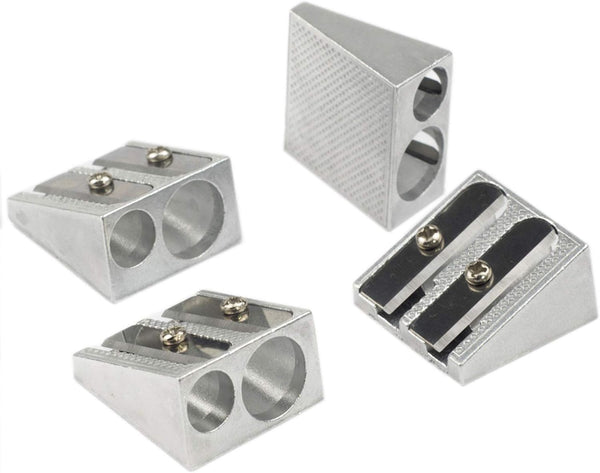 Manual Twin Metal Pencil Sharpeners - Pack of 4 Double Holes for Colored Graphite Pencils