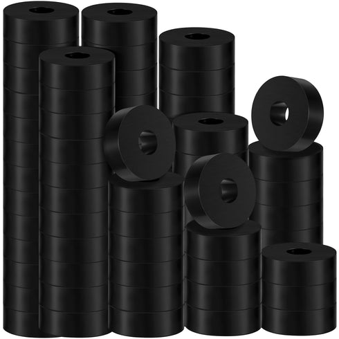 Fabbay Multi Purpose Rubber Spacer, 1 Inch OD x 3/8 Inch ID x 1/2 Inch Thickness, Black Round Washers, 120 Pcs