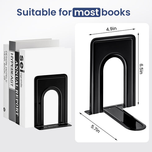 6 5 6 Inches, 14 7 HappyHapi Book Ends, Non-Skid Metal Bookend Supports for Shelves, Heavy Duty Book End, Office Book