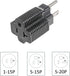NEMA 5-15P to 5-15/20R Adapter, 15 Amp Household Plug to 20 Amp T-Blade Female Adapter