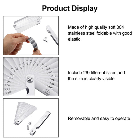 Stainless Steel Feeler Gauge, Dual Marked Metric and Imperial Measuring Tool (26 Blades)
