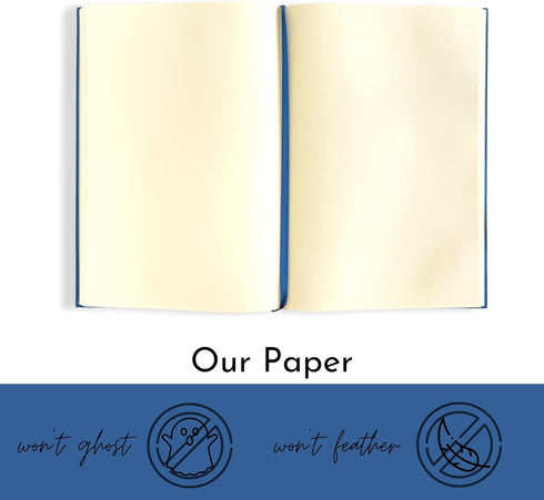 Portage Blank Hardcover Aesthetic Notebook, 6 x 8.5 Inches, 224 Pages, Navy Blue, Bleed-Proof Paper Notepad