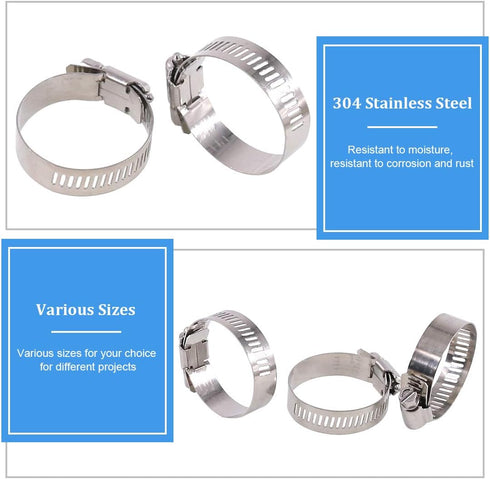 Glarks 20Pcs 304 Stainless Steel Adjustable Worm Gear Hose Clamps Assortment Kit, 21-44MM Range for Plumbing