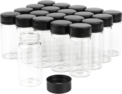 Furnido 20ml Glass Sample Vial, 20 Pcs Empty Refillable Glass Bottle with Black Screw Caps for Essential Oil Storage
