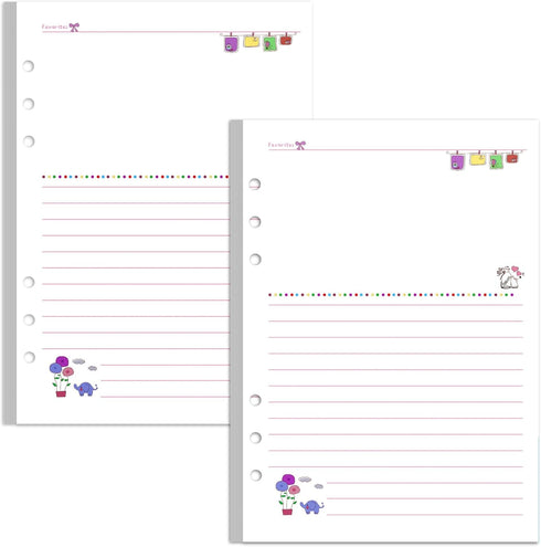 Rancco A5 Refill Line Paper, Colorful 6-Rings Binder Papers Refill, Filofax Notebook