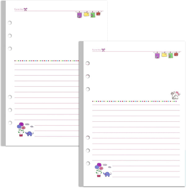 Rancco A5 Refill Line Paper, Colorful 6-Rings Binder Papers Refill, Filofax Notebook