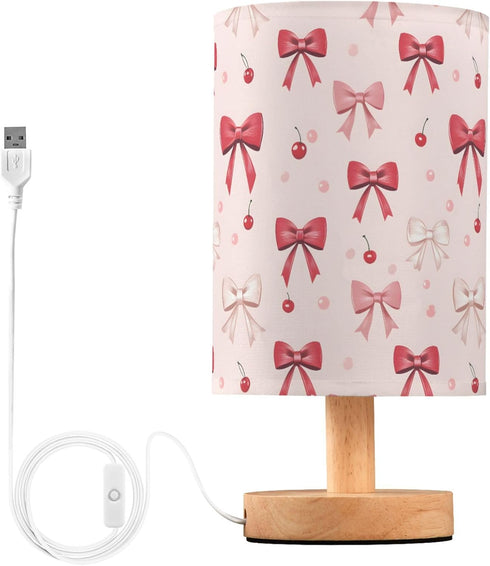 ALAZA Bow Cherry Lovely Decor Bedside Table Lamp with USB Port for