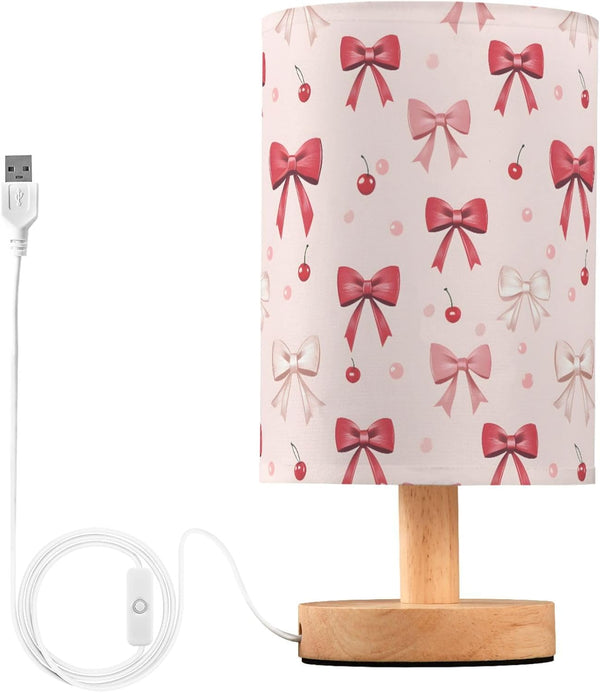 ALAZA Bow Cherry Lovely Decor Bedside Table Lamp with USB Port for