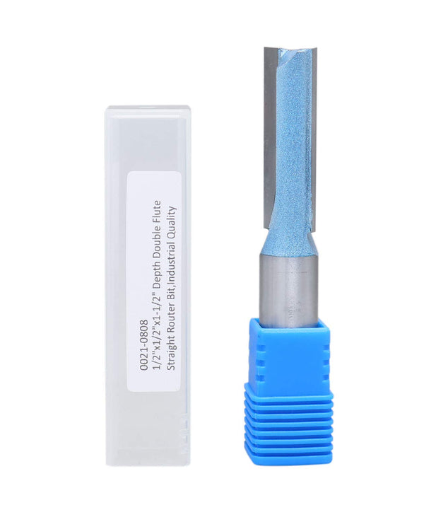 Accusize Industrial Tools 1/2'' Cutting Dia. x 1-1/2'' Flat Length x 1/2'' Shank Double Flute Extra Long Router Bit
