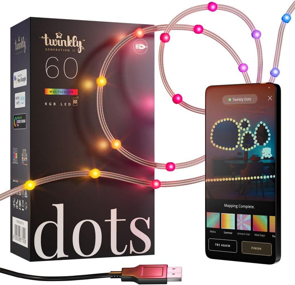 Twinkly Dots String Lights App-Controlled Flexible LED Color Changing String Lights, 60
