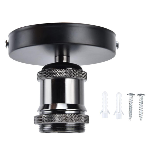 Vintage E26 E27 Lamp Socket, Black Industrial Ceiling Light Holder, Surface Mount