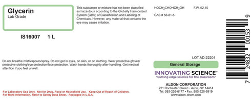 ALDON Innovating Science Pure Glycerin, 1L – Laboratory Grade for Organic Chemistry & Biochemistry Experiments