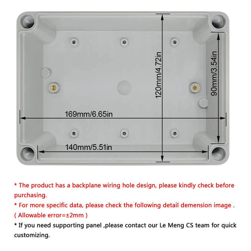 LeMotech Junction Box IP67 Waterproof Dustproof ABS Plastic Project Box for Electrical Outdoor Enclosure Gray 6.9 x 4.9 x 3 inch (175 x 125 x 75 mm)