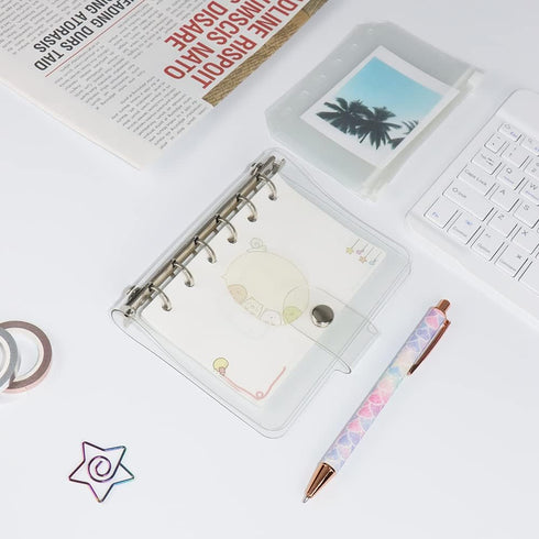 Personal A7 Size 6-Ring Pocket Size Clear Binder Covers - Soft PVC Notebook Round Ring Binder Cover Protector