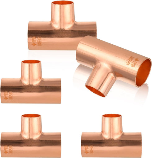 5-Pack Copper Fittings, 1"X1"X3/4" Copper Tee, C x C x C with Sweat Solder Connection