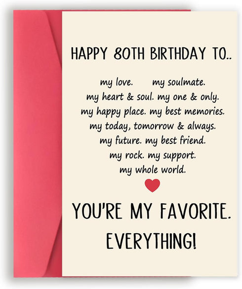 Asmallgf Sweet 80th Birthday Card for Lover, 80 Birthday Gifts for Women Men,