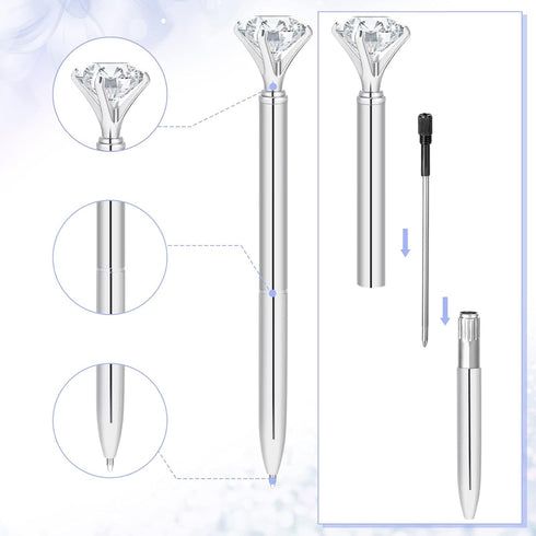 Pen Holder with 6 Pcs Bling Diamond Pens, Glitter Desk Organizer for Women Girls Classroom Offices
