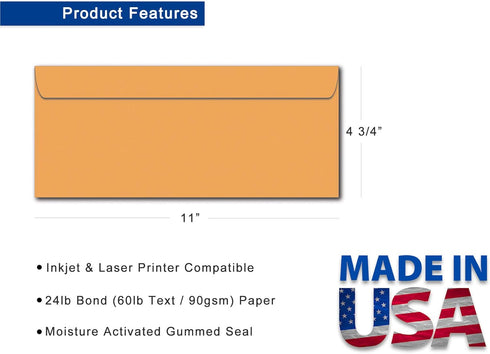 Business Envelopes #12 Size (4 3/4" x 11") - 24lb Bond Golden Kraft - 40 Pack by Desktop Publishing Supplies