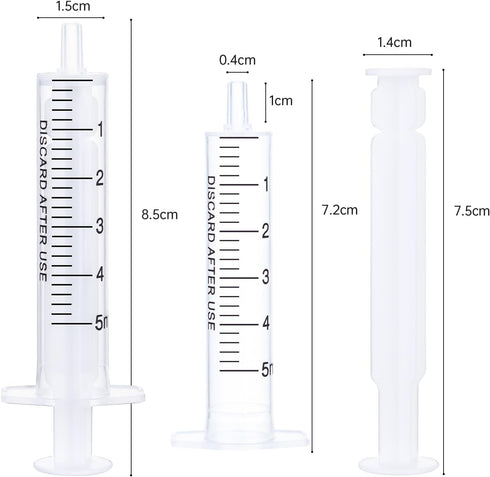 50pcs 5ml/cc Plastic Syringes with Caps, Without Rubber Stopper for Industry Lab Pet Feeding