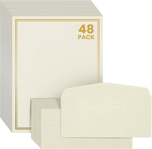 Premium Letter Writing Stationery Set with Envelopes 48 Sheets of Ecru Paper