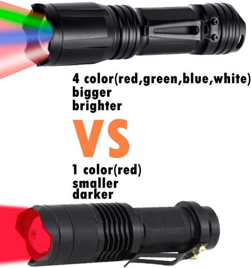 4 1 LUMENSHOOTER Upgraded Zoomable Red Flashlight, Color in Flash Light, Green Red Blue White Multi-Color RGBW Led