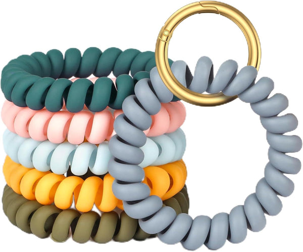 Uniclife 6 Pcs Stretchable Wristband Keychain, Flexible Spring Spiral Coil Key Holder with Gold Spring O Ring