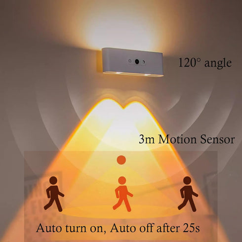 3600 3 360 LED Wall Sconce with Auto Motion Sensor, mAH Rechargeable USB Color Temperatures, Rotate Magnetic Ball LED