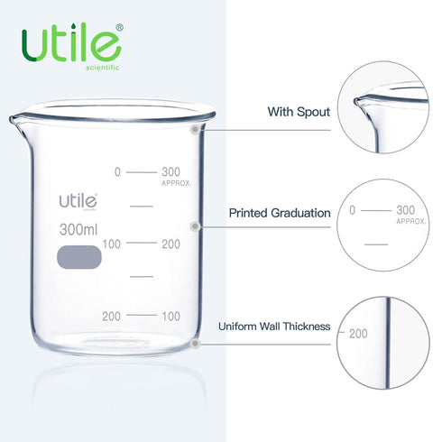 Utile 300ml Beaker Set, 12pcs of 10.2oz Upgraded Thickening Grass Beakers, Borosilicate 3.3 Glass