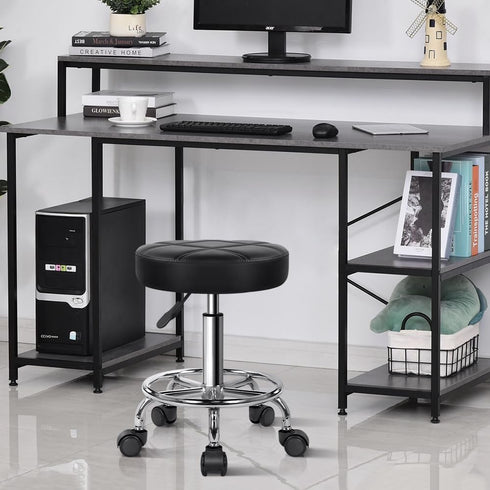 KKTONER Round Rolling Stool Chair PU Leather Height Adjustable Swivel Drafting Work SPA Shop Medical Salon Stools