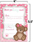 Teddy Bear Girl Themed Thank You Notes for Kids, 10 Fill In the Blank Cards with 10 White Envelopes by AmandaCreation