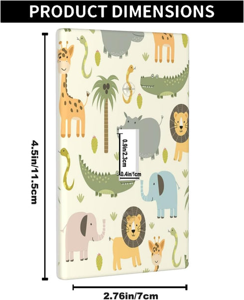 Cartoon Animal Light Switch Cover Cute Hippo Crocodile Lion Elephant And Giraffe Funny Wildlife Single Toggle Wall Plate 1 Gang Standard Receptacle Plug Cover for Boys Girls Room Nursery by Pznen