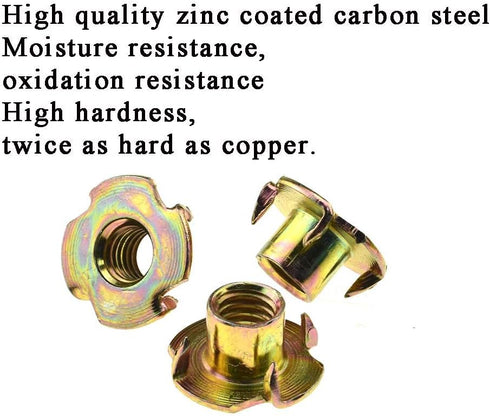 22 Pack 3/8 Inch-16 X 7/16 Inch T Nut 4 Prong Tee Blind Nuts - Carbon Steel Zinc Plated for Wood